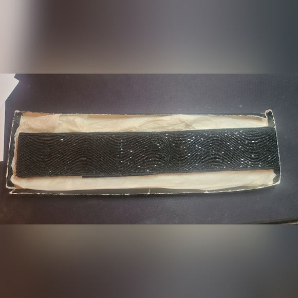 Vintage Black Beaded Belt with Velcro Closure - Picture 2 of 4